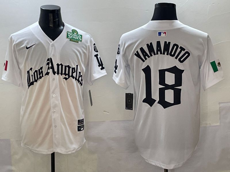 Men Los Angeles Dodgers 18 Yamamoto White Five generations Joint Name 2025 Nike MLB Jersey style 6